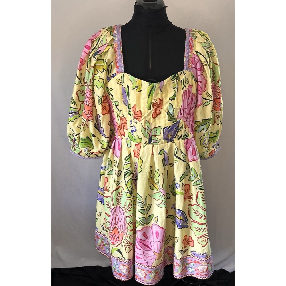 FARM Rio Yellow Floral Insects mini Dress, bold, statement, feminine XL,16